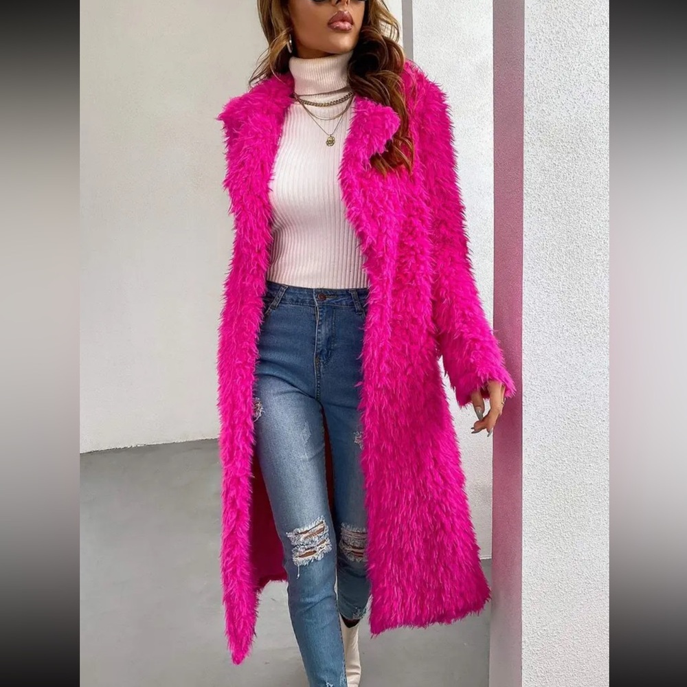 PINK SHAGGY COAT FAUX FUR BARBIECORE BARBIE S OVERSIZED